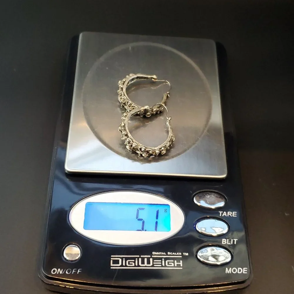 925 Sterling Silver Heavily Tarnished Odd Hoop Style Earrings - Picture 6 of 6